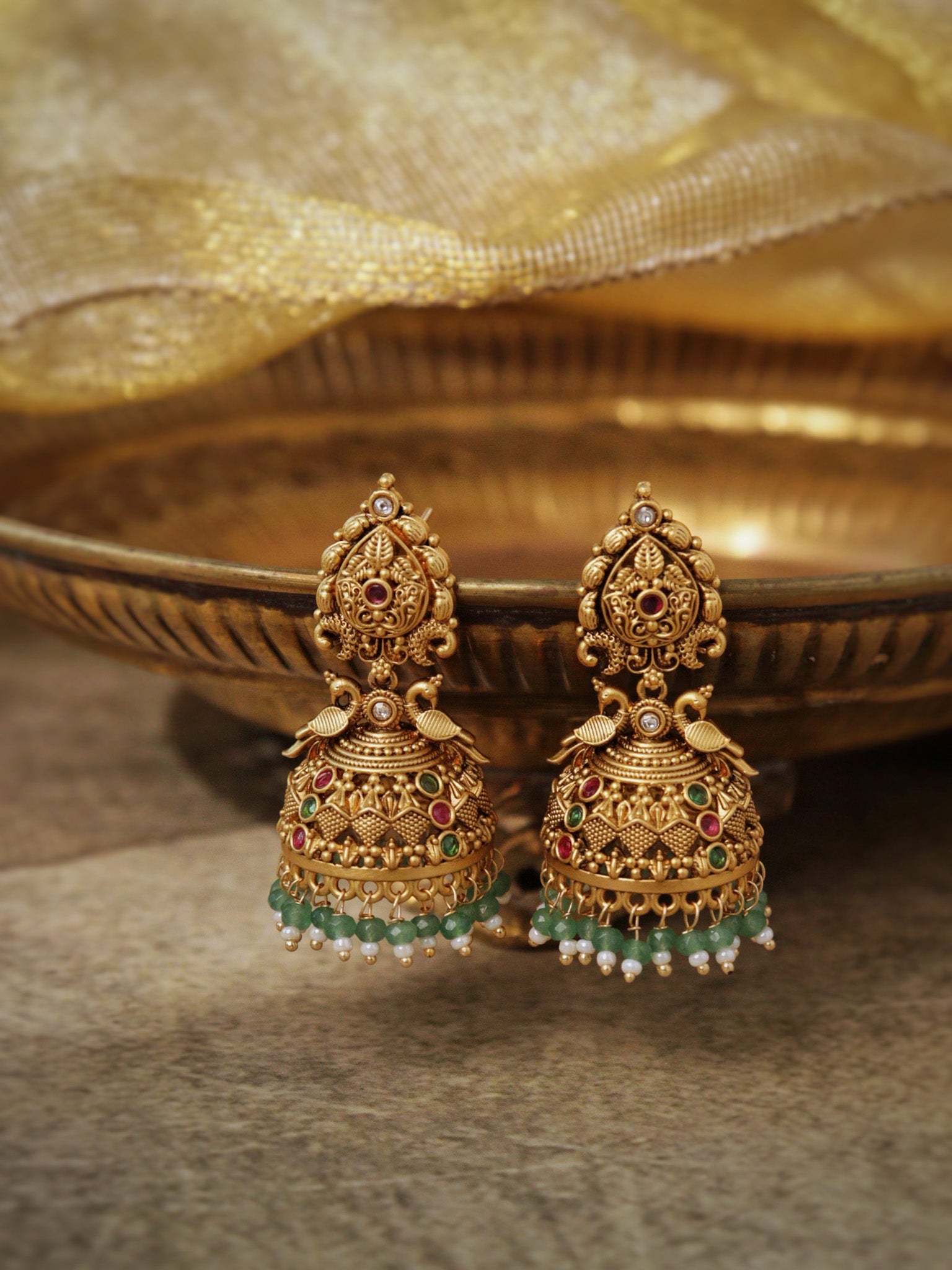 Peacock Nakashi Jhumki Earrings