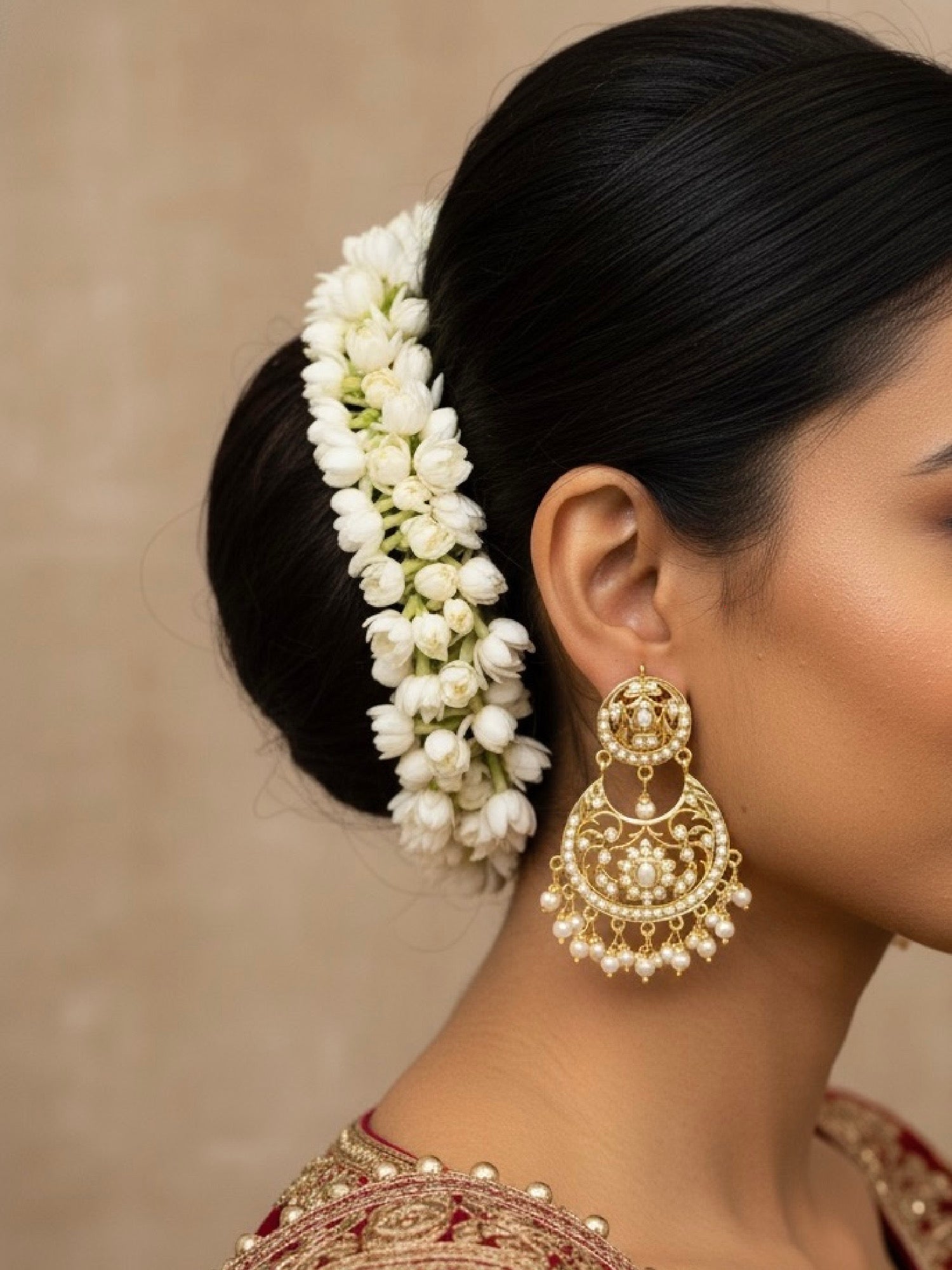 Jadau Pearl Chandbali Earrings
