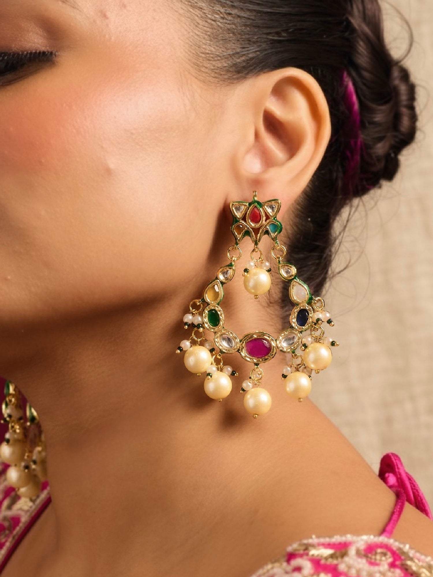 Navratna Swing Chandbali Earrings