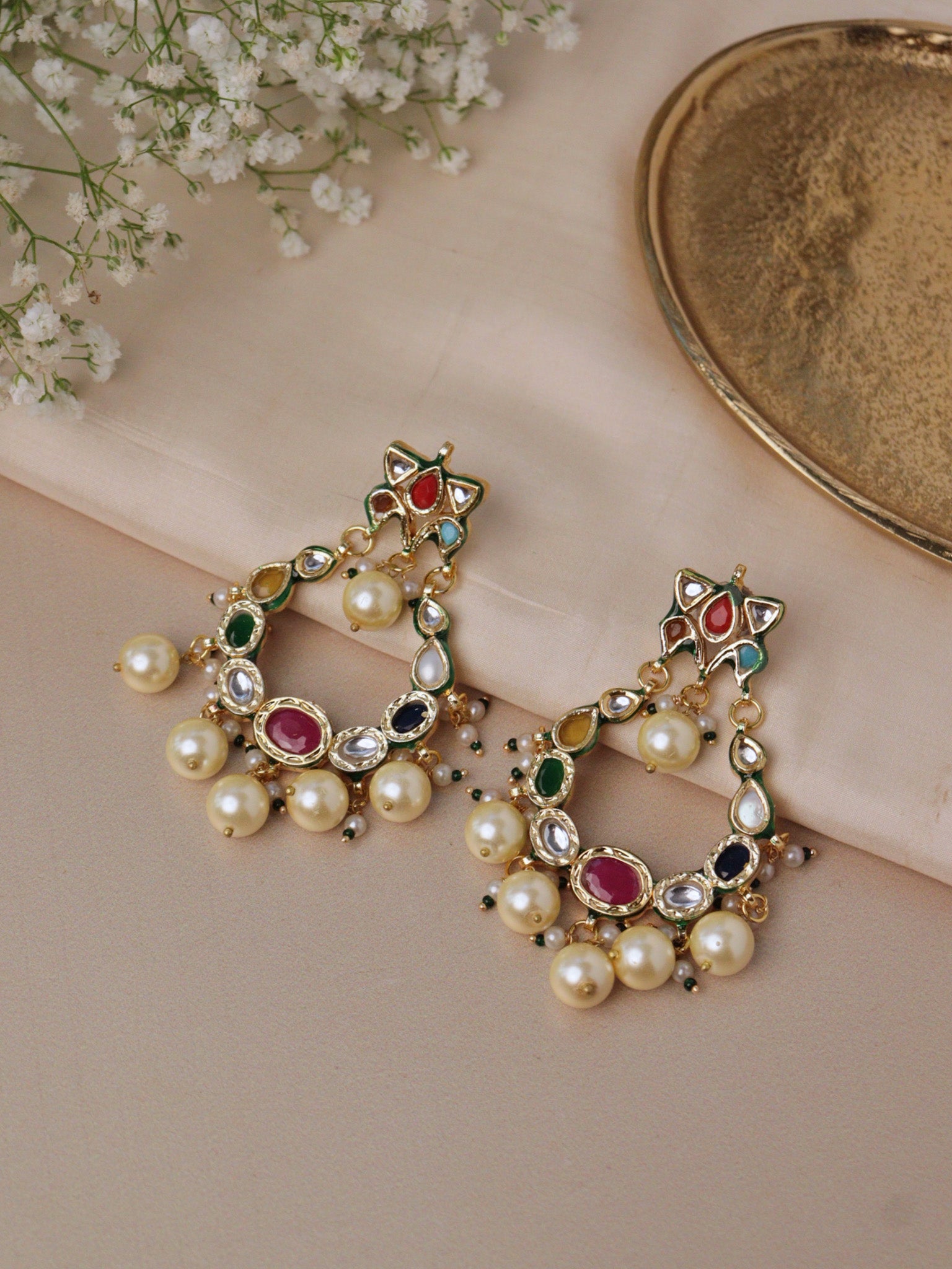 Navratna Swing Chandbali Earrings