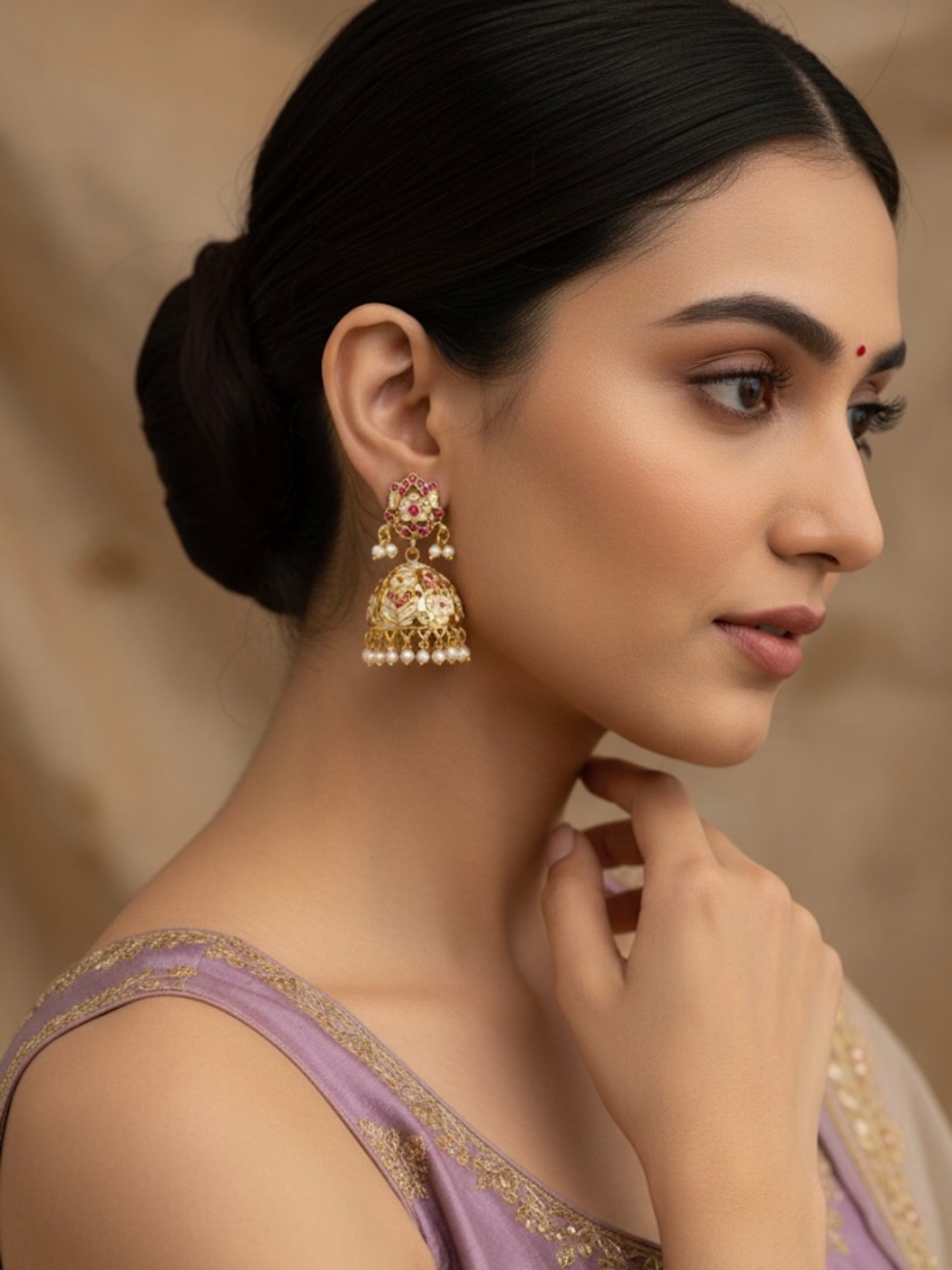 Jadau Blush Jhumki Earrings