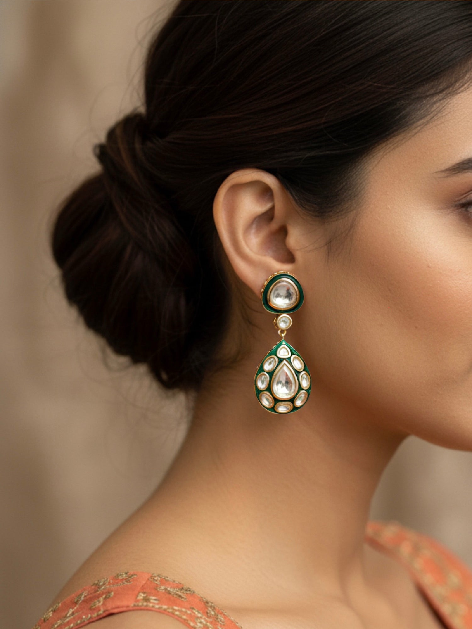 Enamel Kundan Drop Earring