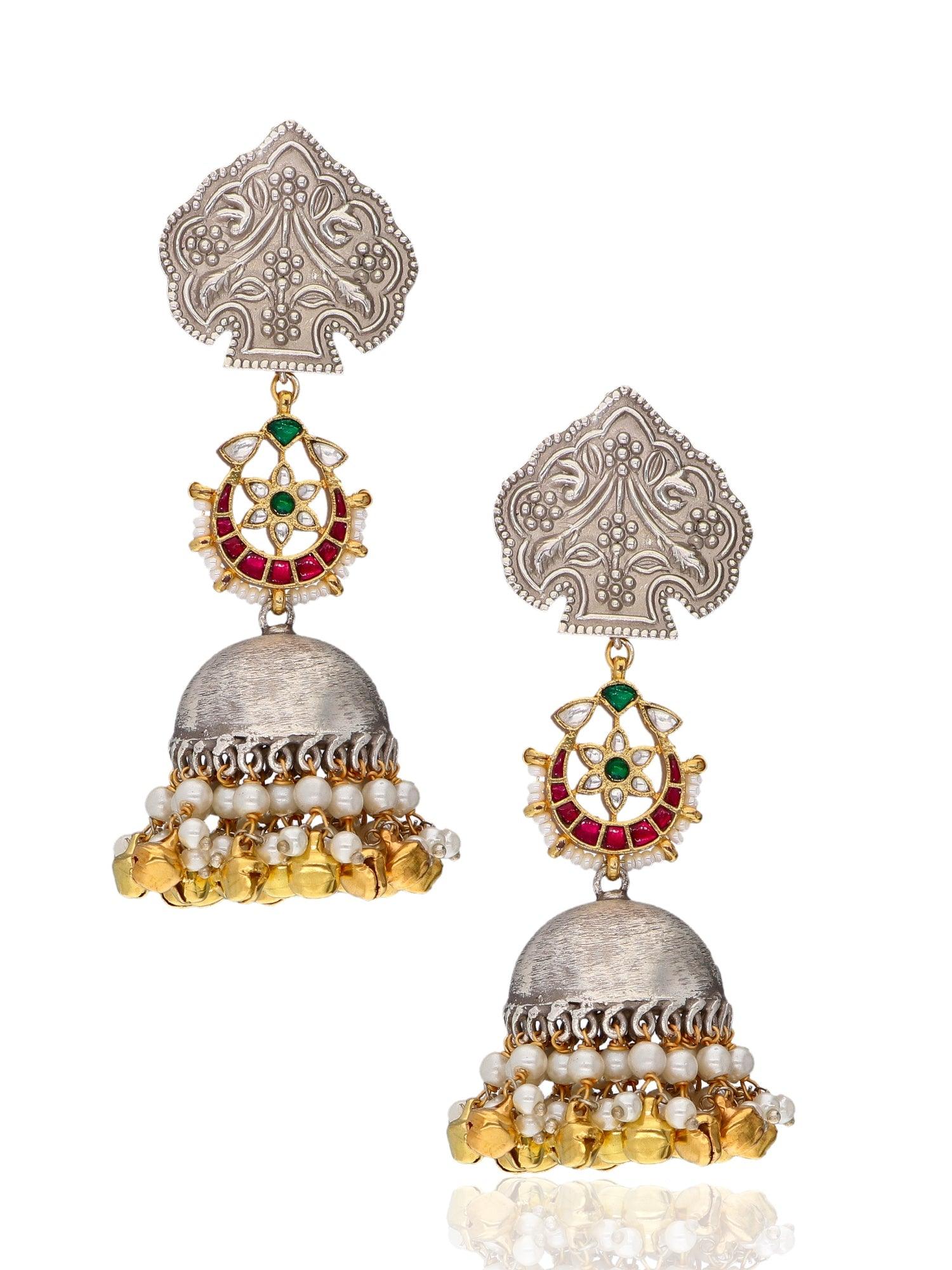 Aria Red and Green Chaand Jhumki Earrings 