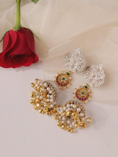 Aria Red and Green Chaand Jhumki Earrings 