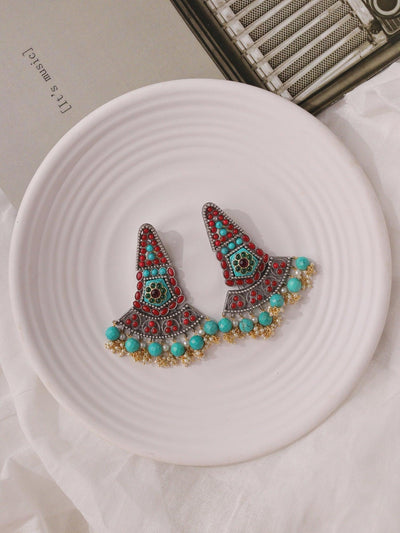 Aria Red and Turquoise Boho Dangler Earrings 