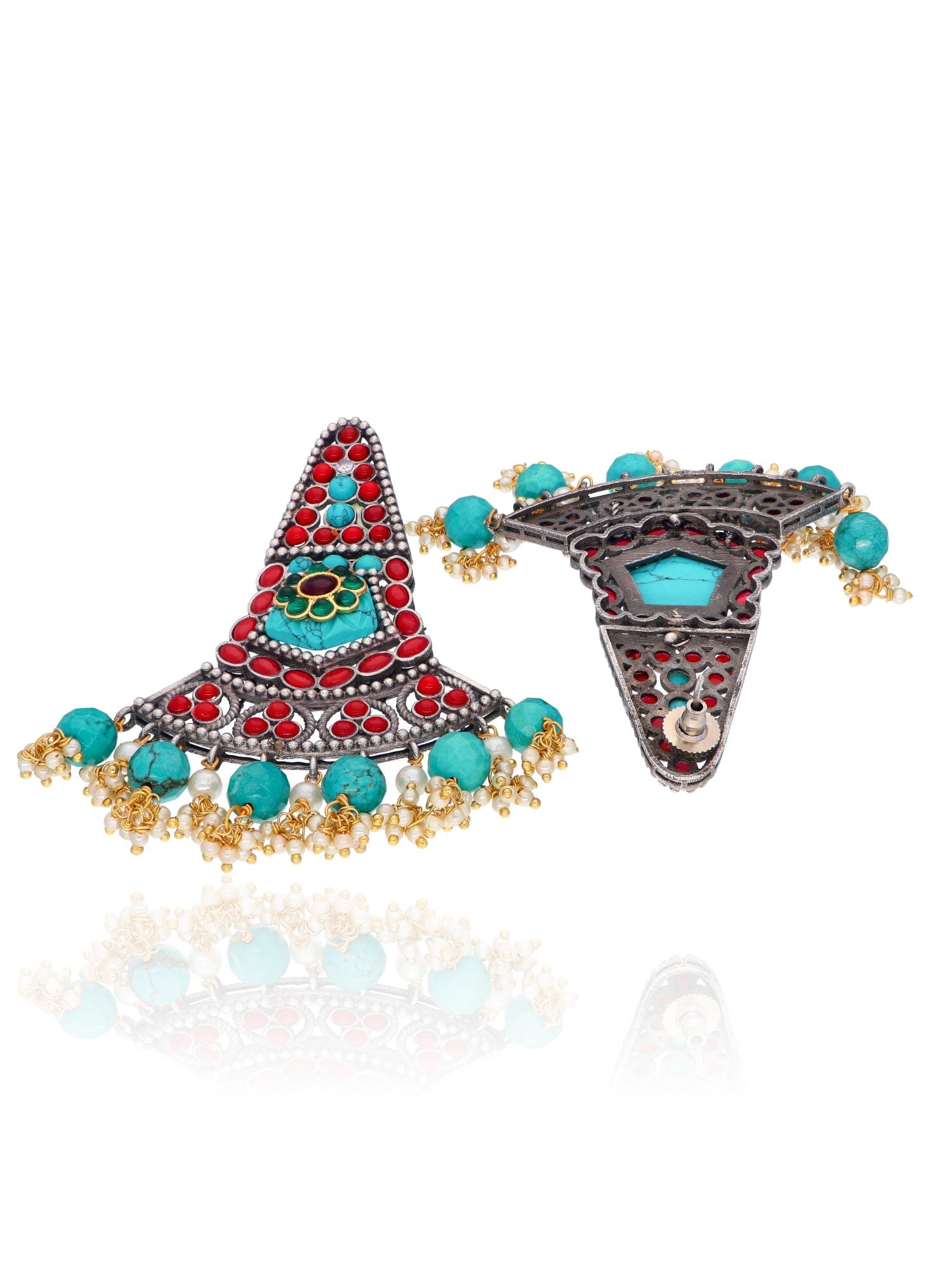 Aria Red and Turquoise Boho Dangler Earrings 