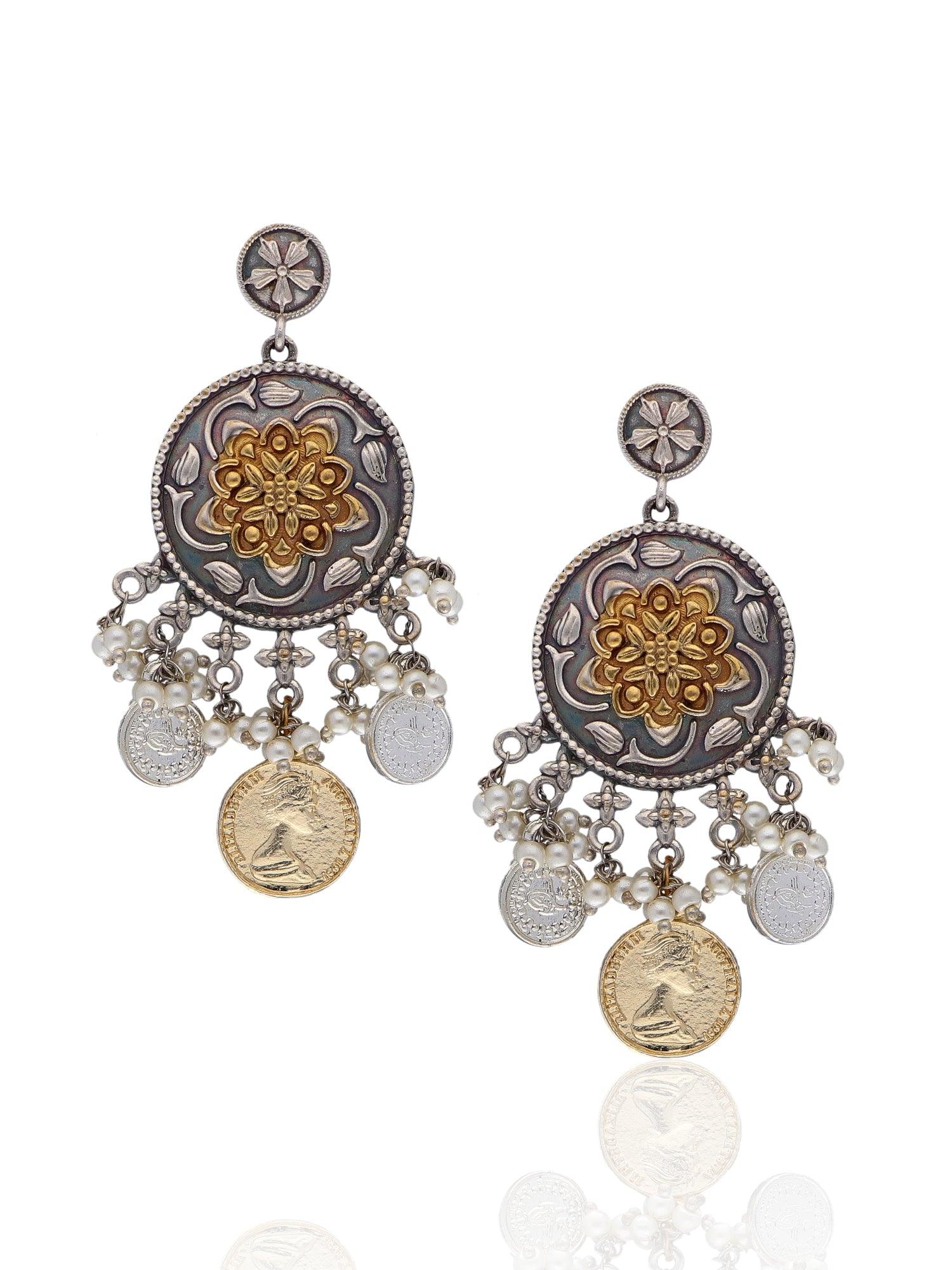 Aria Dual Tone Coin Dangler Earrings 