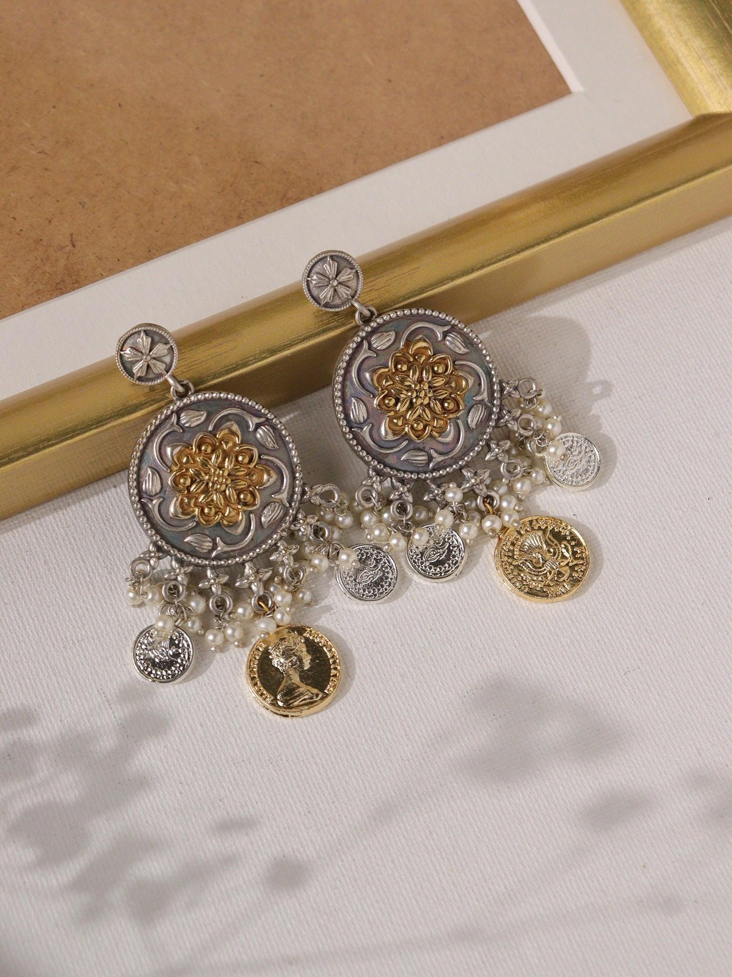  Aria Dual Tone Coin Dangler Earrings