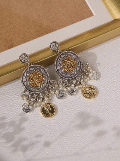  Aria Dual Tone Coin Dangler Earrings