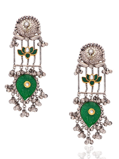 Aria Green Floating Lotus Ghungroo Dangler Earrings 