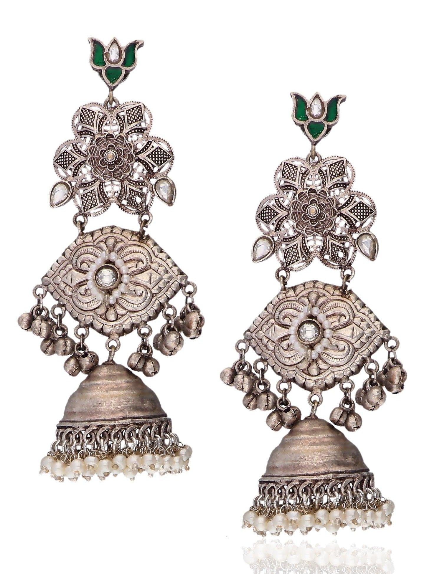 Green Lotus Jhumki Earrings