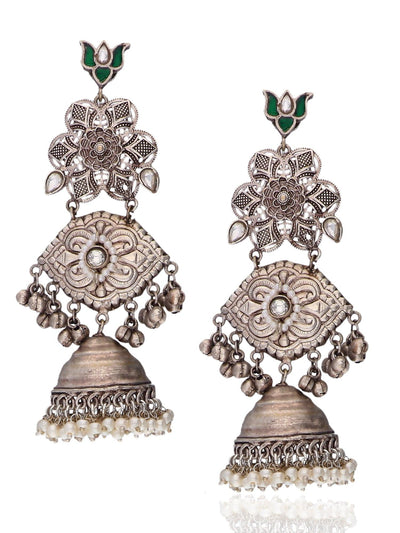 Aria Green Lotus Jhumki Earrings 