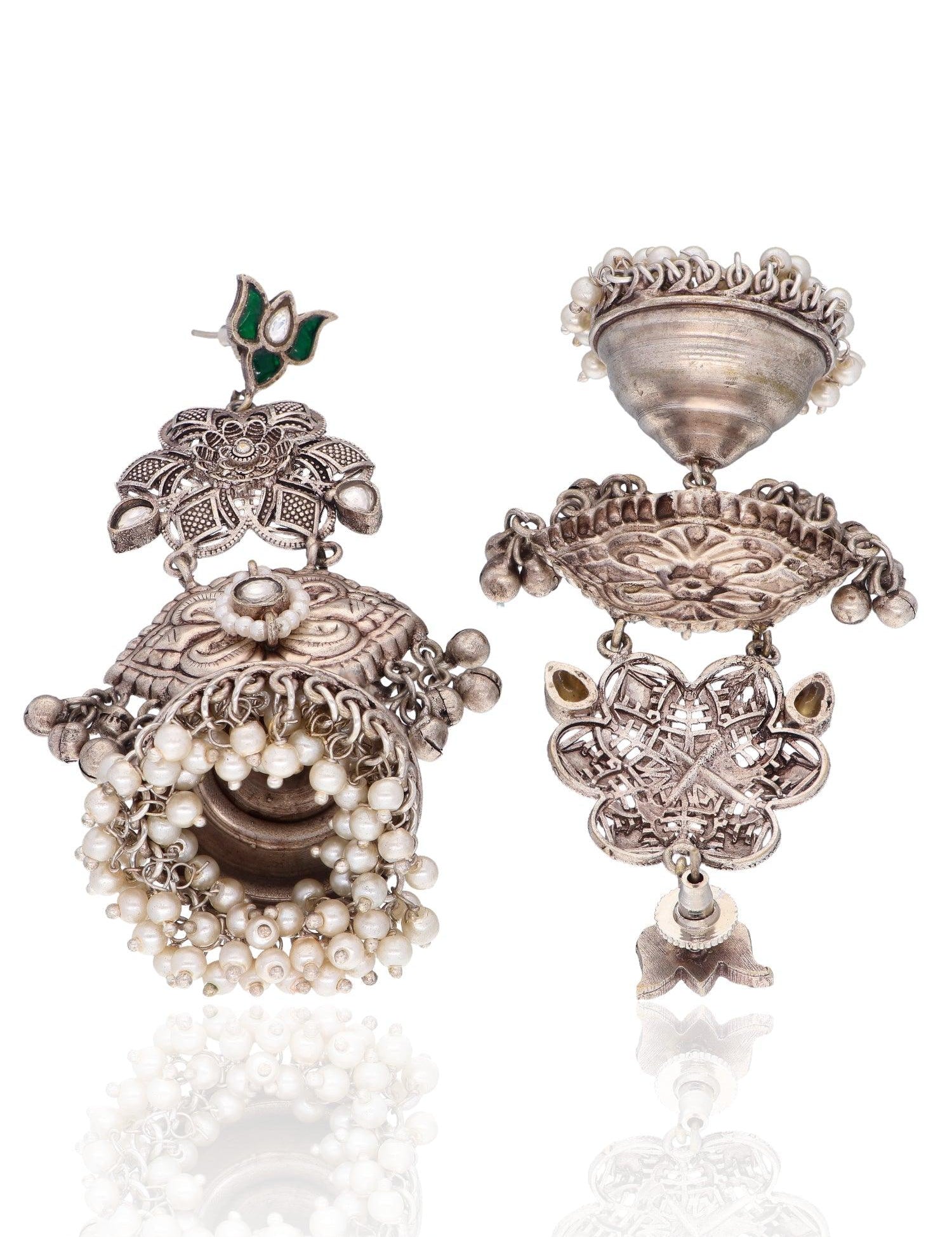 Green Lotus Jhumki Earrings