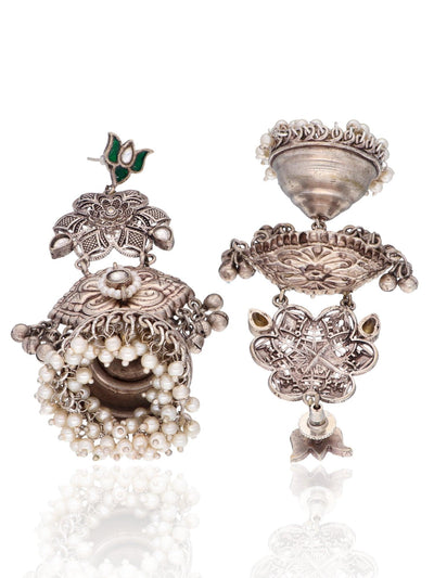 Aria Green Lotus Jhumki Earrings 