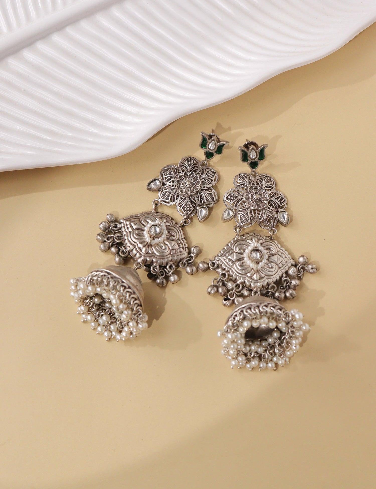 Green Lotus Jhumki Earrings