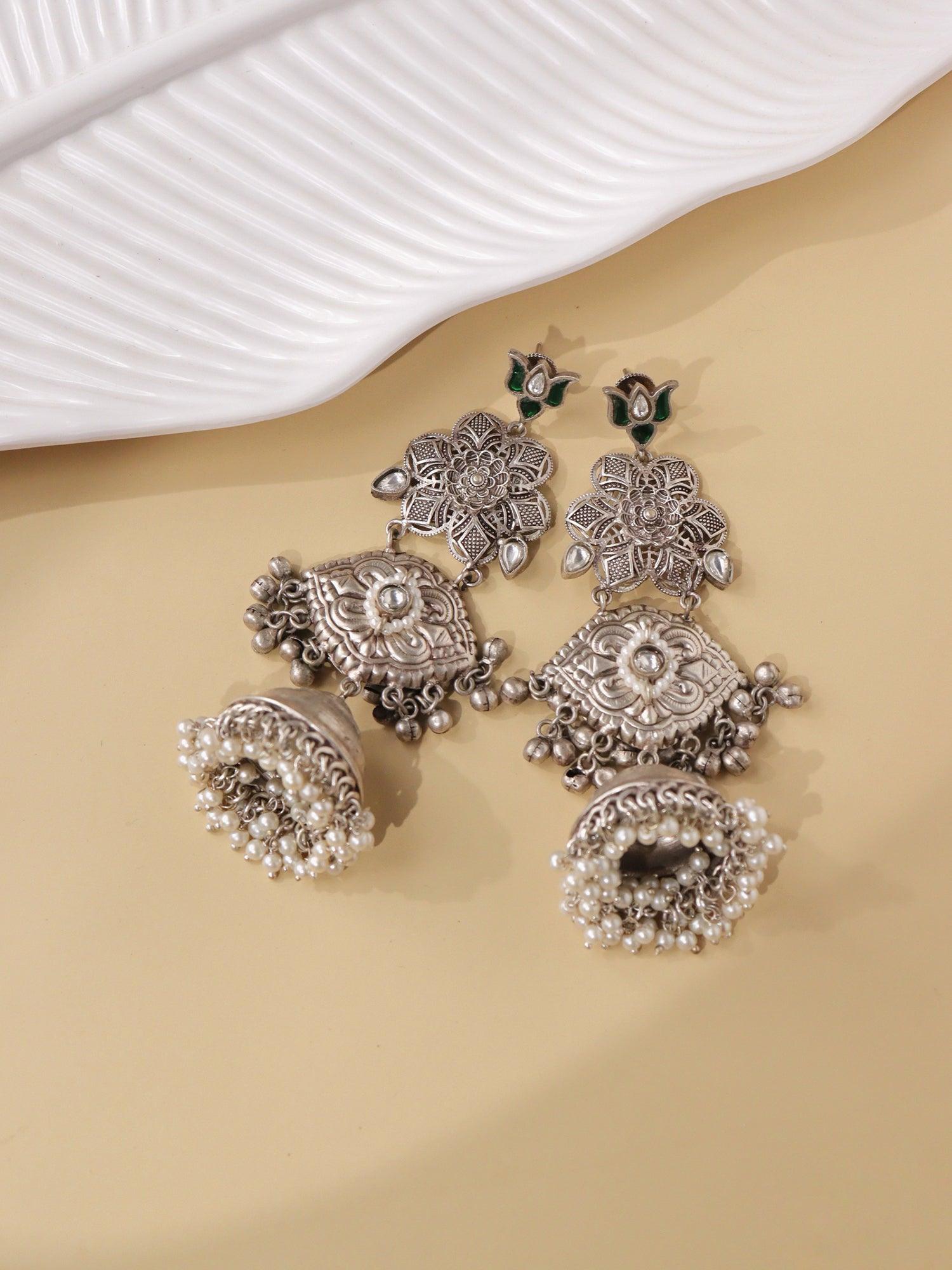 Aria Green Lotus Jhumki Earrings 