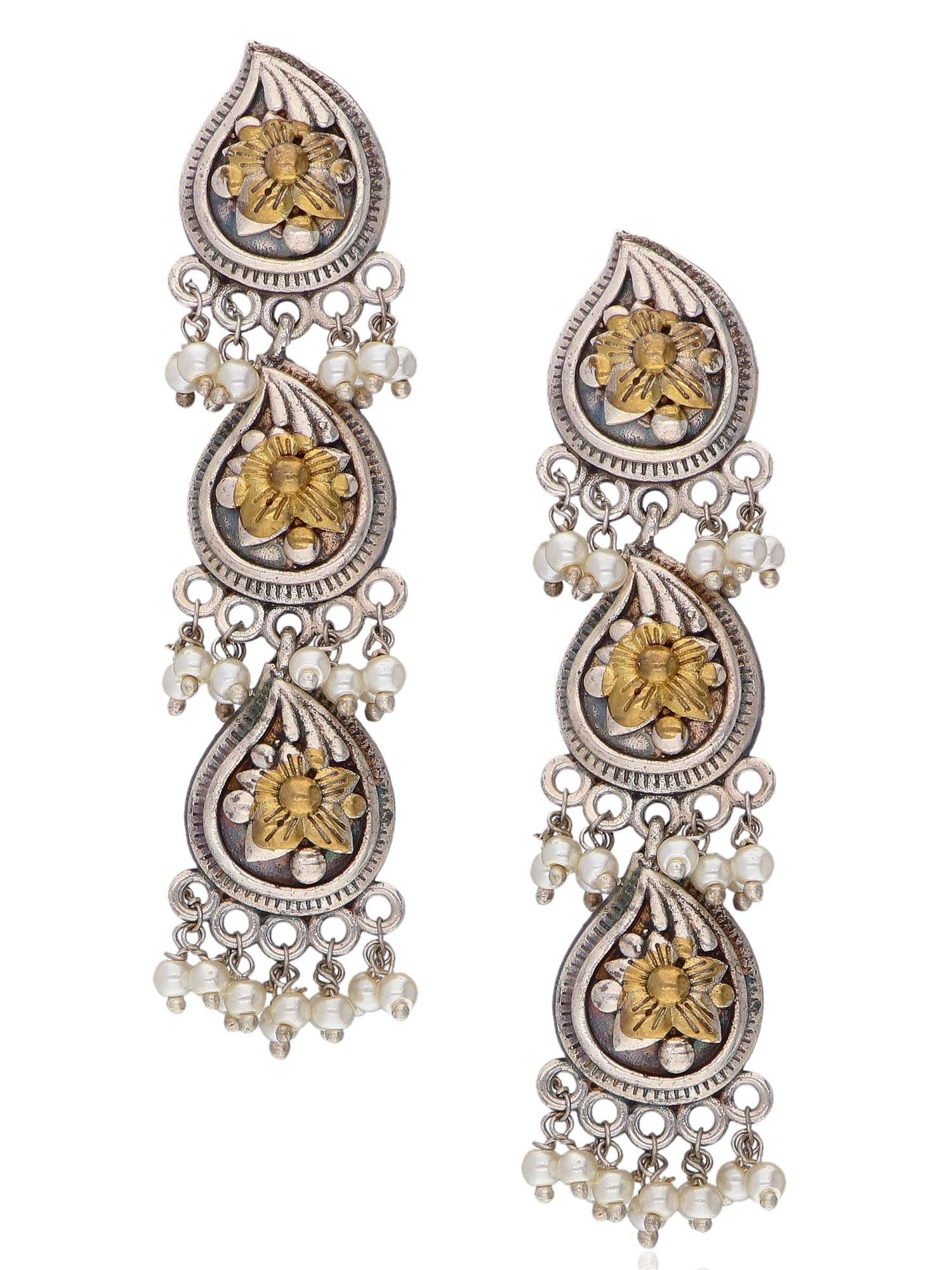 Aria Three of Paisley Dual Tone Dangler Earrings 