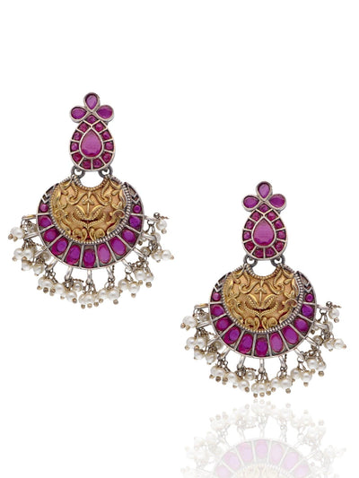 Aria Pink Dual Gold Dangler Earrings 