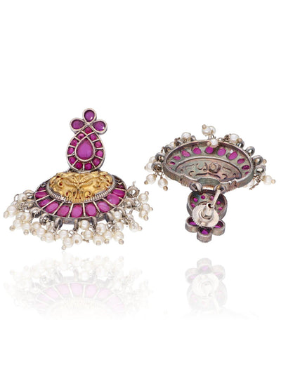 Aria Pink Dual Gold Dangler Earrings 