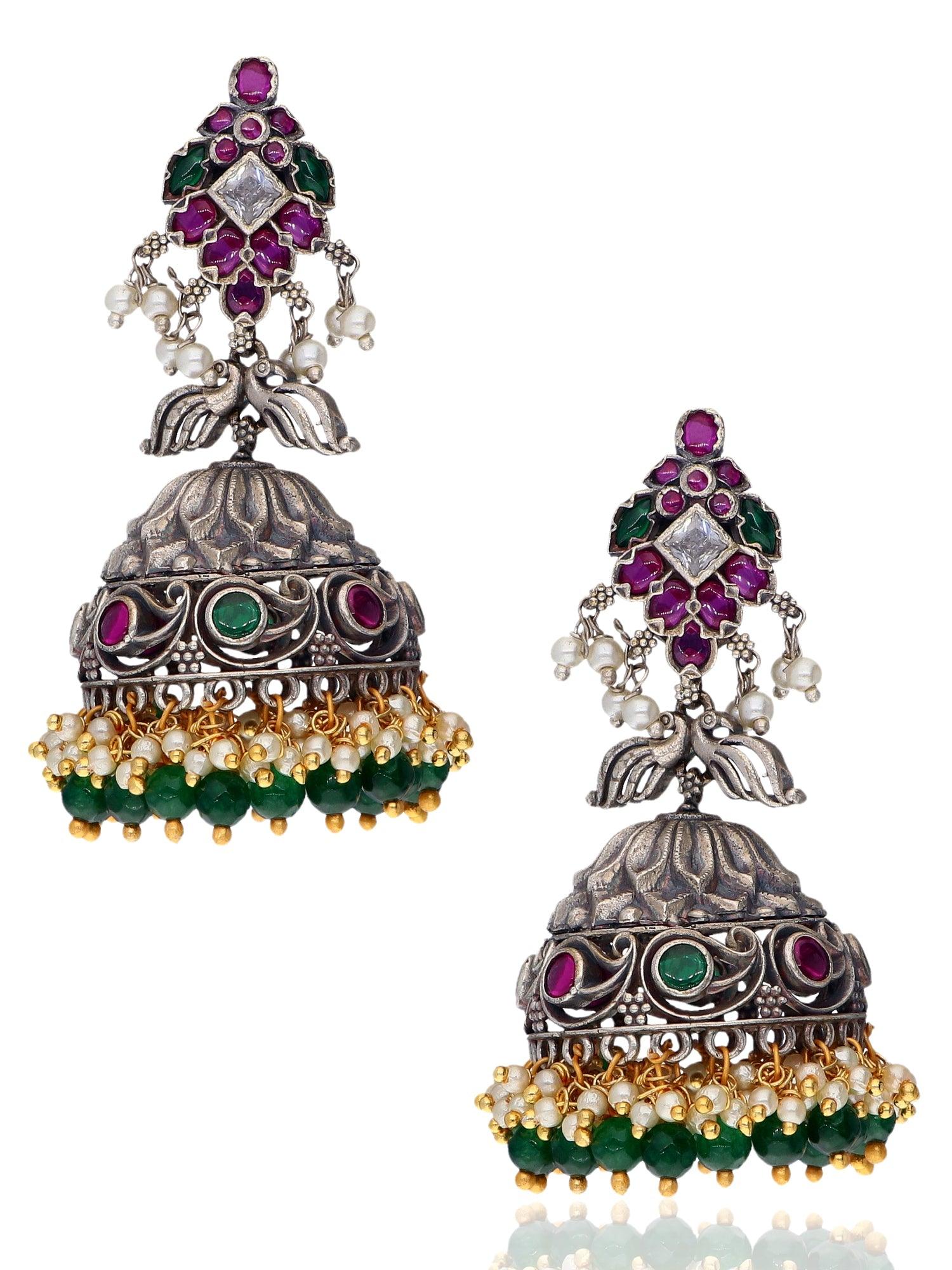 Aria Green and Pink Pearl jhumki Earrings 