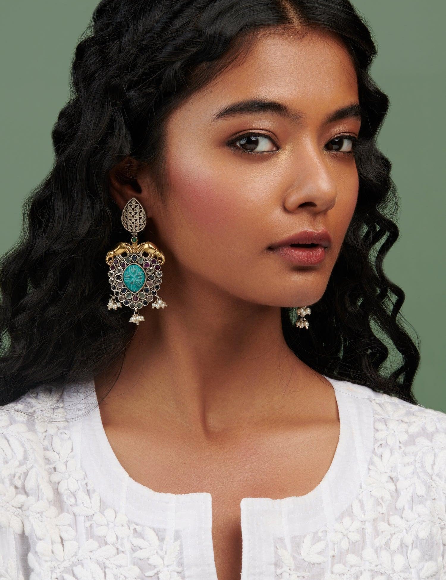 Oxidised Turquoise Dangler Earrings