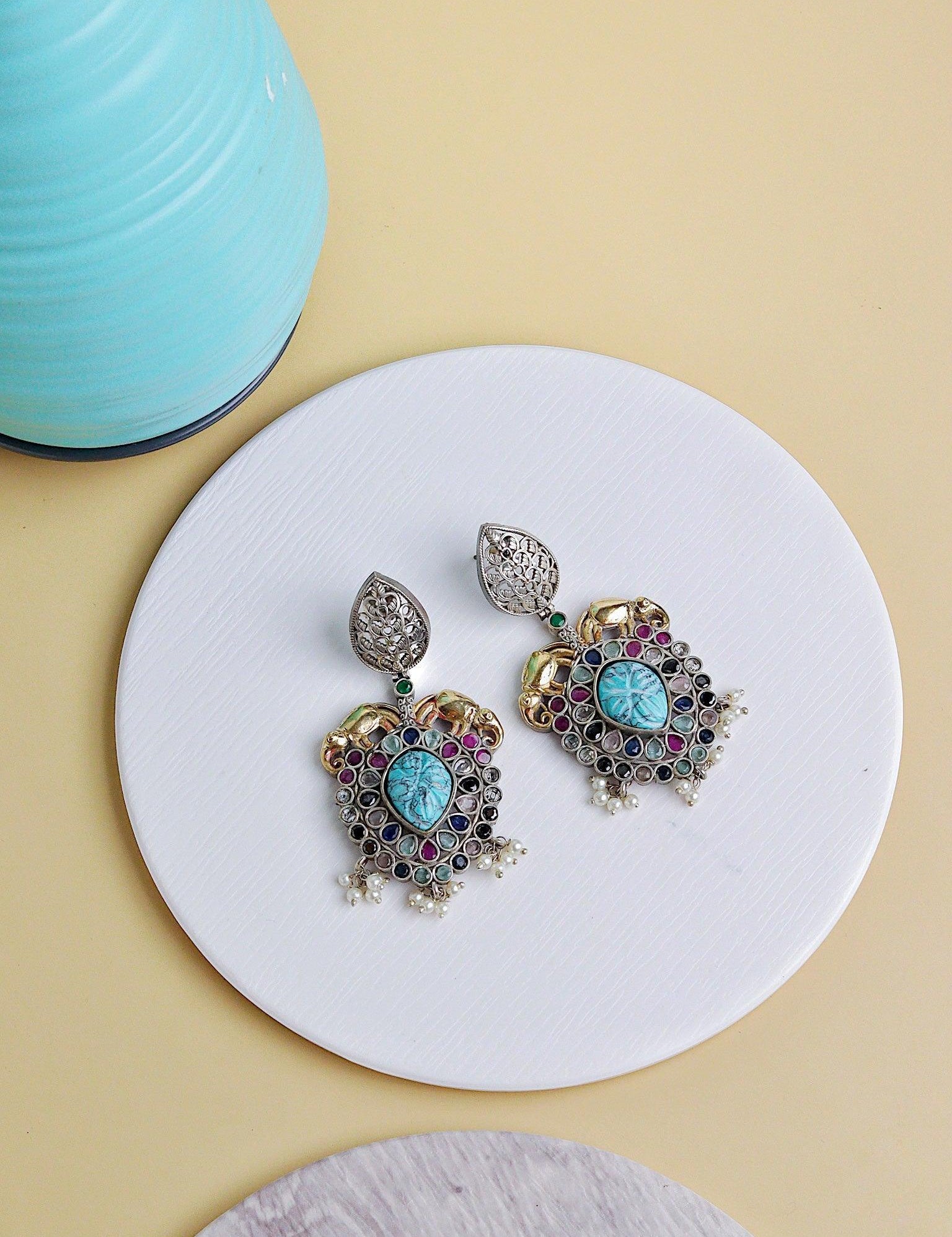 Oxidised Turquoise Dangler Earrings