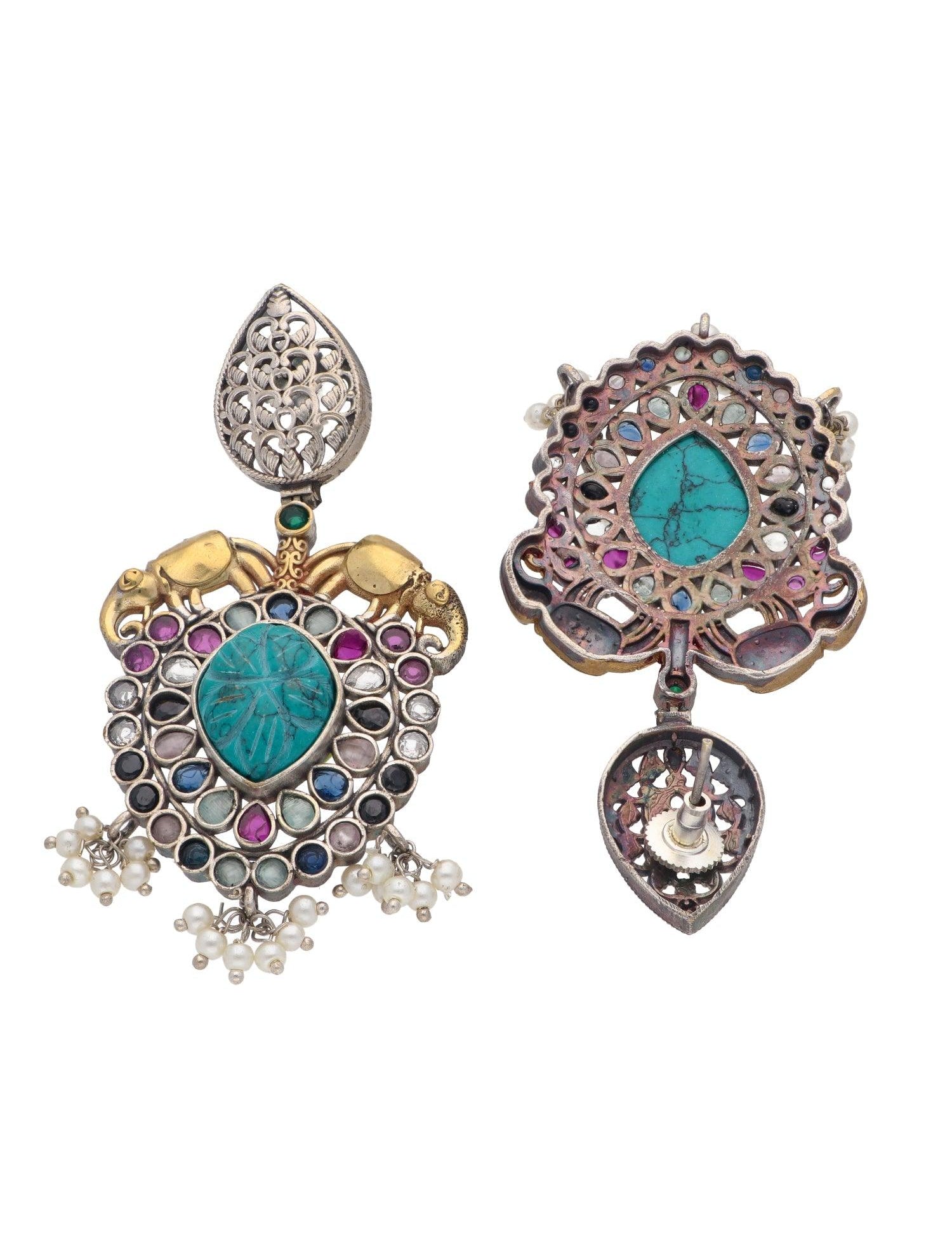 Oxidised Turquoise Dangler Earrings