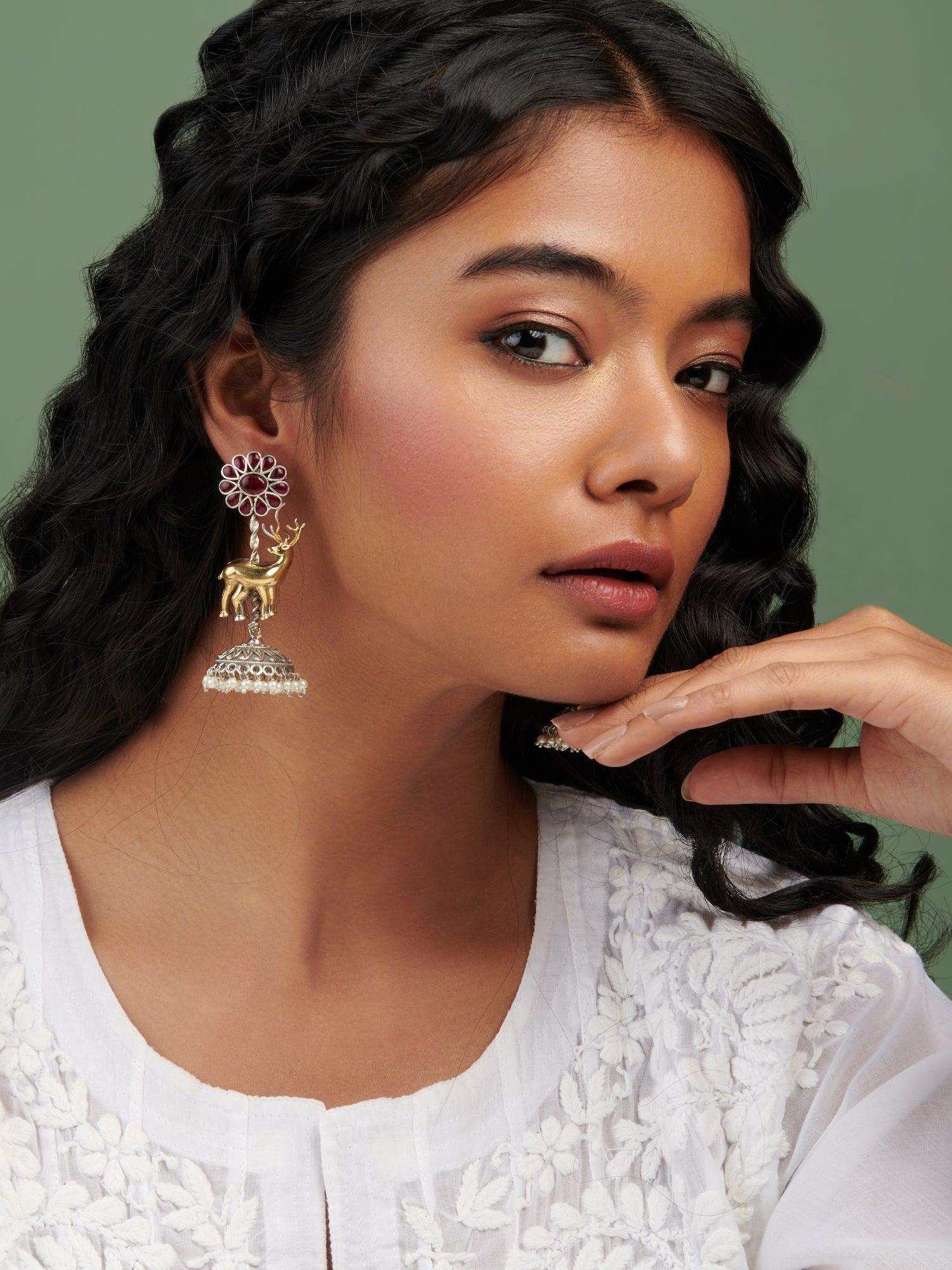 Golden Antlers Bloom Jhumki Earrings 