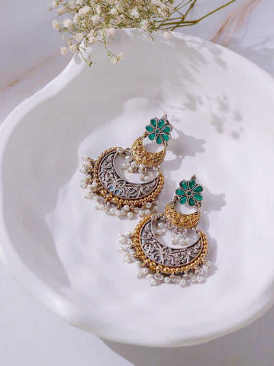 The Gypsy Minted Gold Layered Chandbali Earrings 