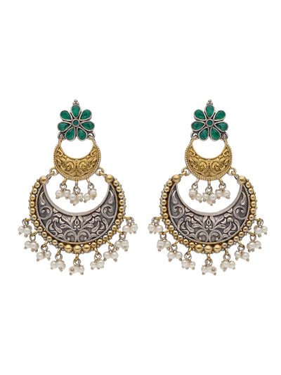 The Gypsy Minted Gold Layered Chandbali Earrings 