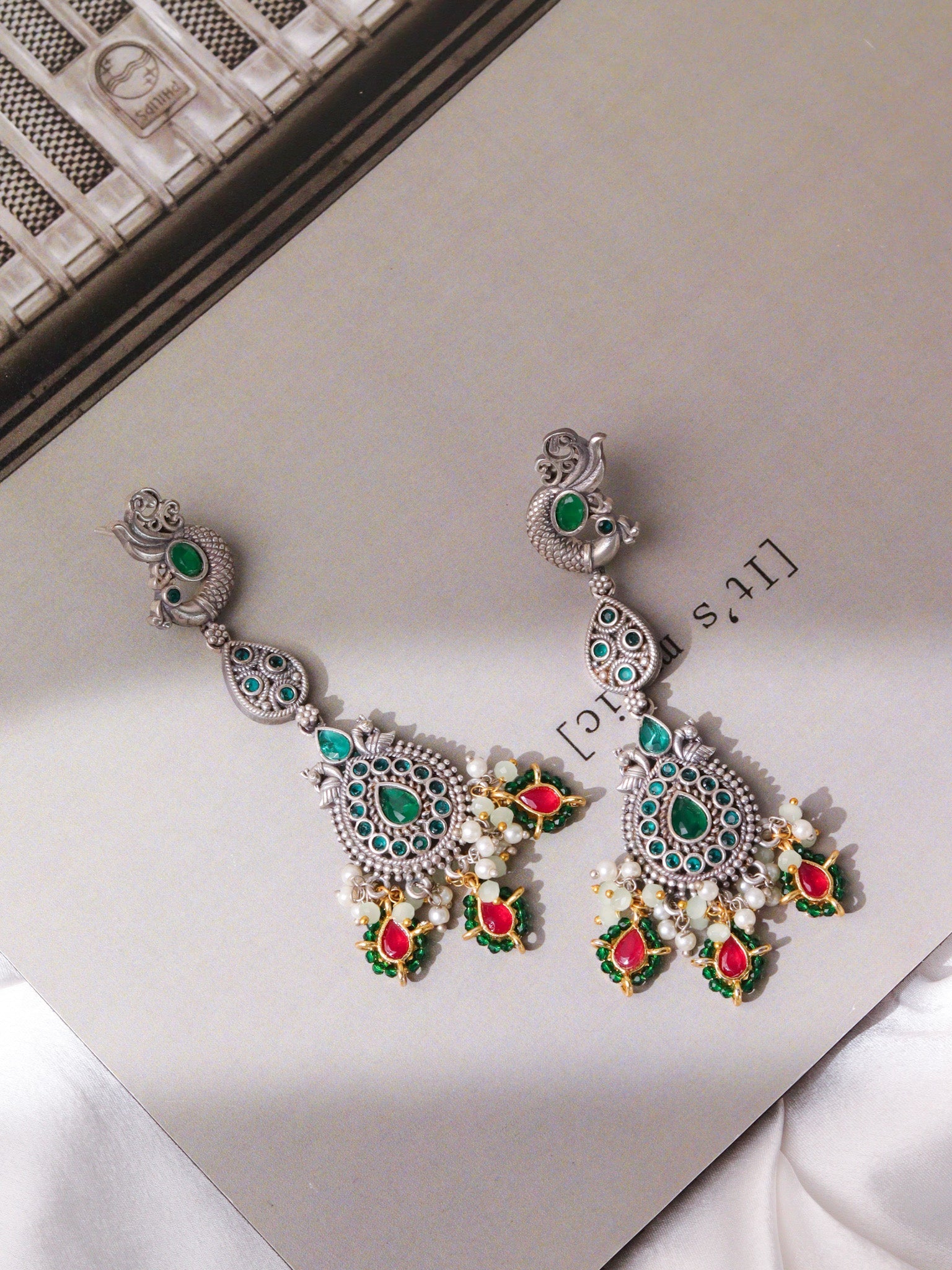  Onyx Ornate Green Dangler Earrings