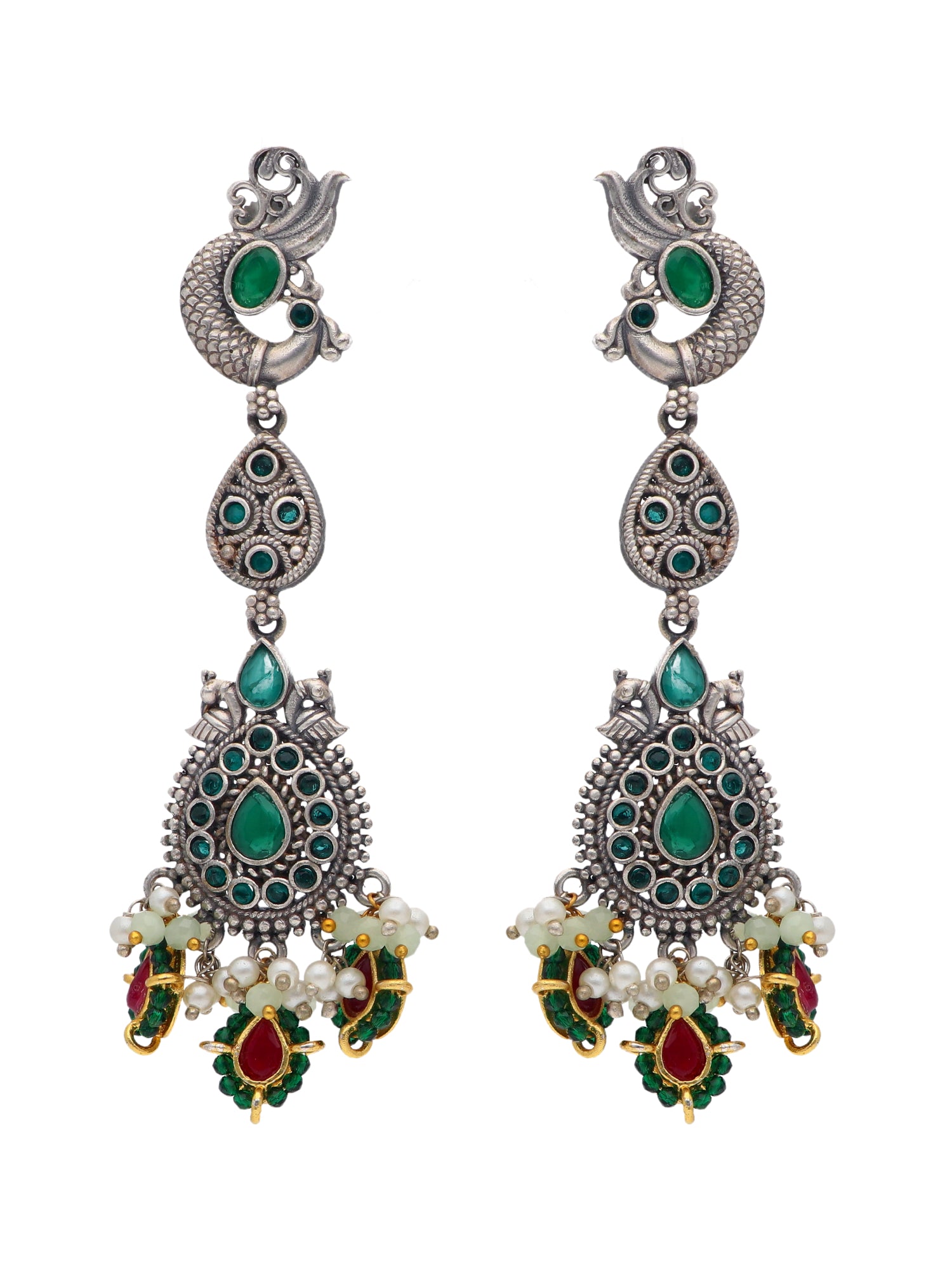 Onyx Ornate Green Dangler Earrings - Curio Cottage 