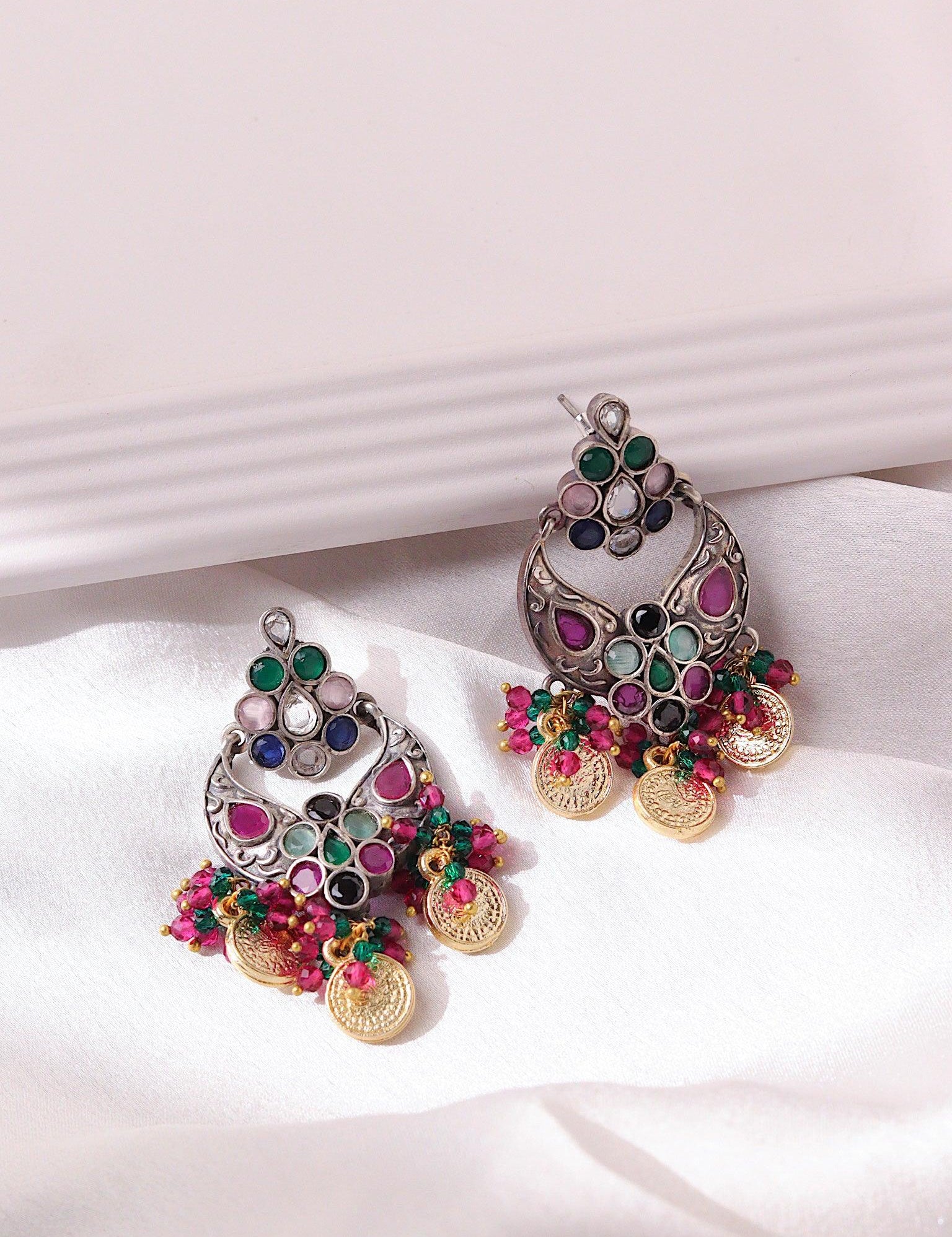 Oxidised Coin Mini Chandbali Earrings