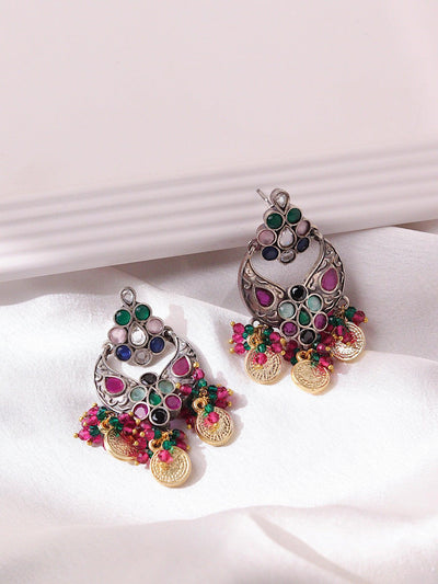 Rainbow Rangoli Coin Mini Chandbali Earrings - Curio Cottage 