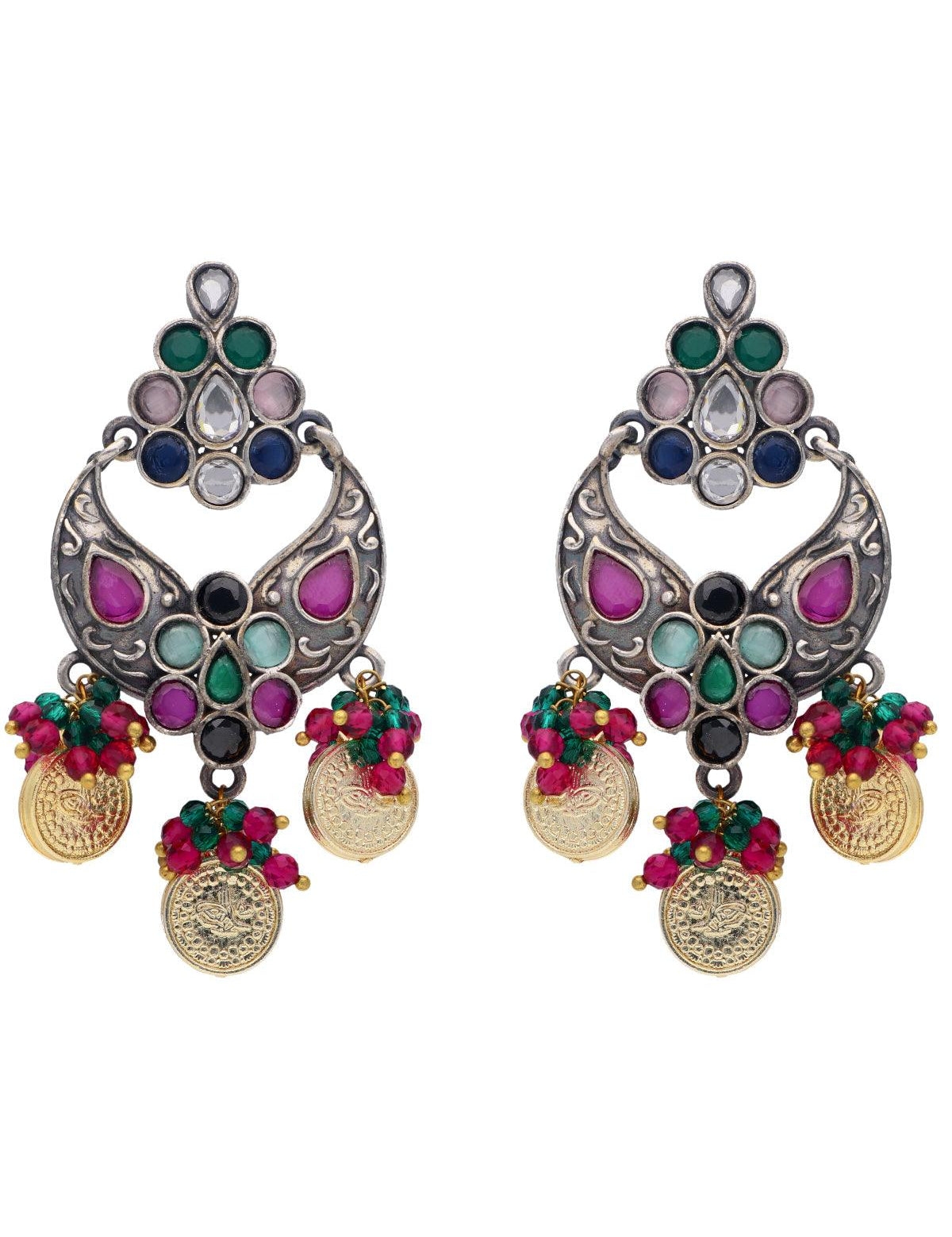 Oxidised Coin Mini Chandbali Earrings