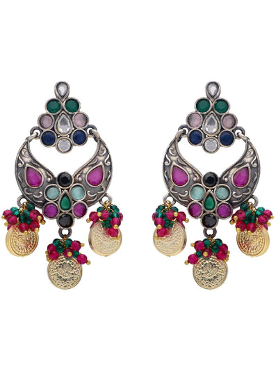 Rainbow Rangoli Coin Mini Chandbali Earrings 