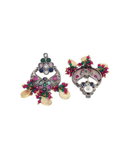 Rainbow Rangoli Coin Mini Chandbali Earrings 