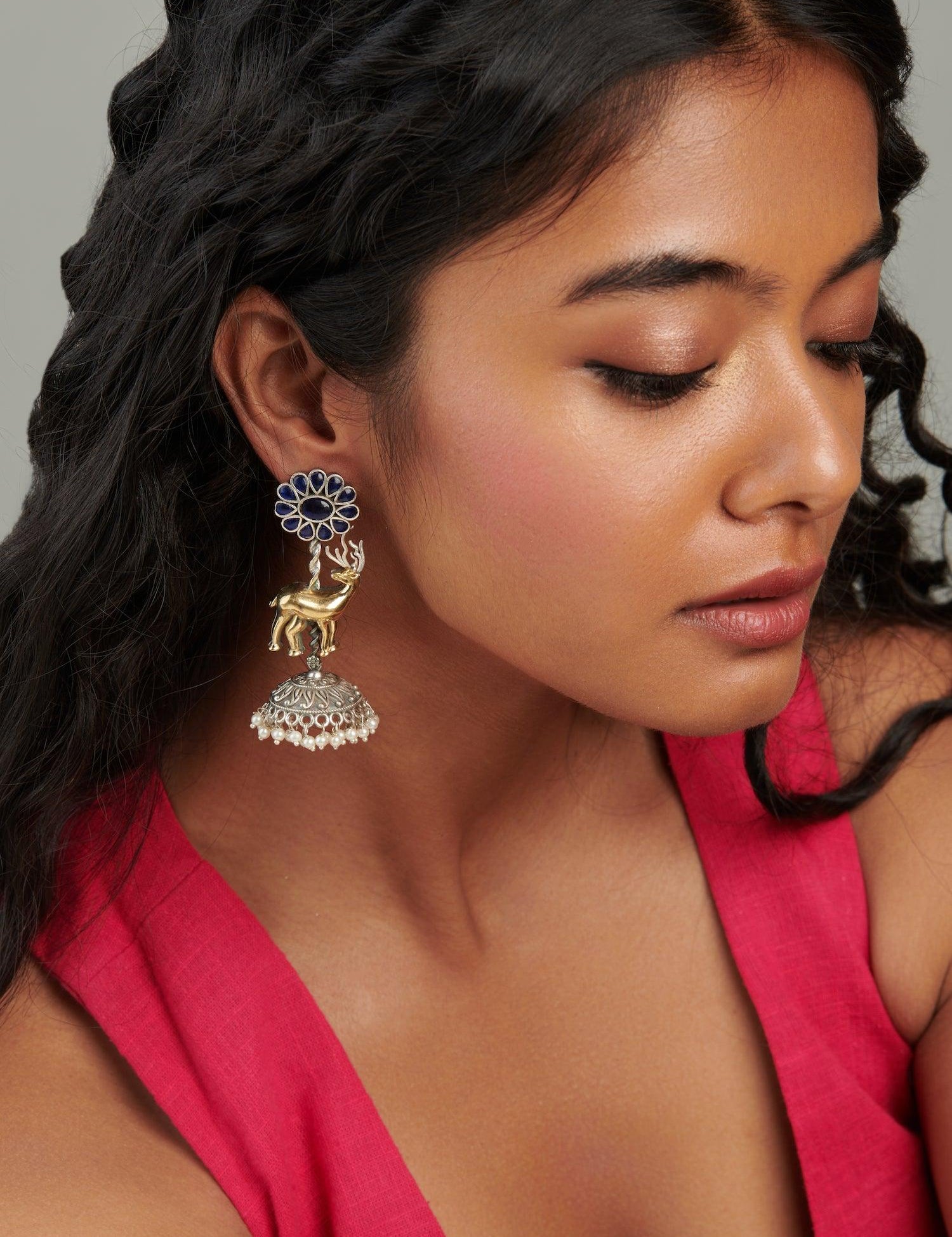 Two Tone Stag Jhumki Earrings