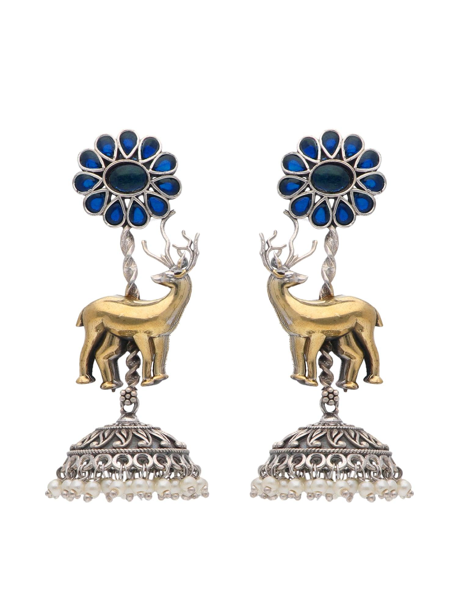 The Gypsy Midnight Bloom Stag Jhumki Earrings - Curio Cottage 