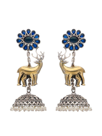 The Gypsy Midnight Bloom Stag Jhumki Earrings - Curio Cottage 