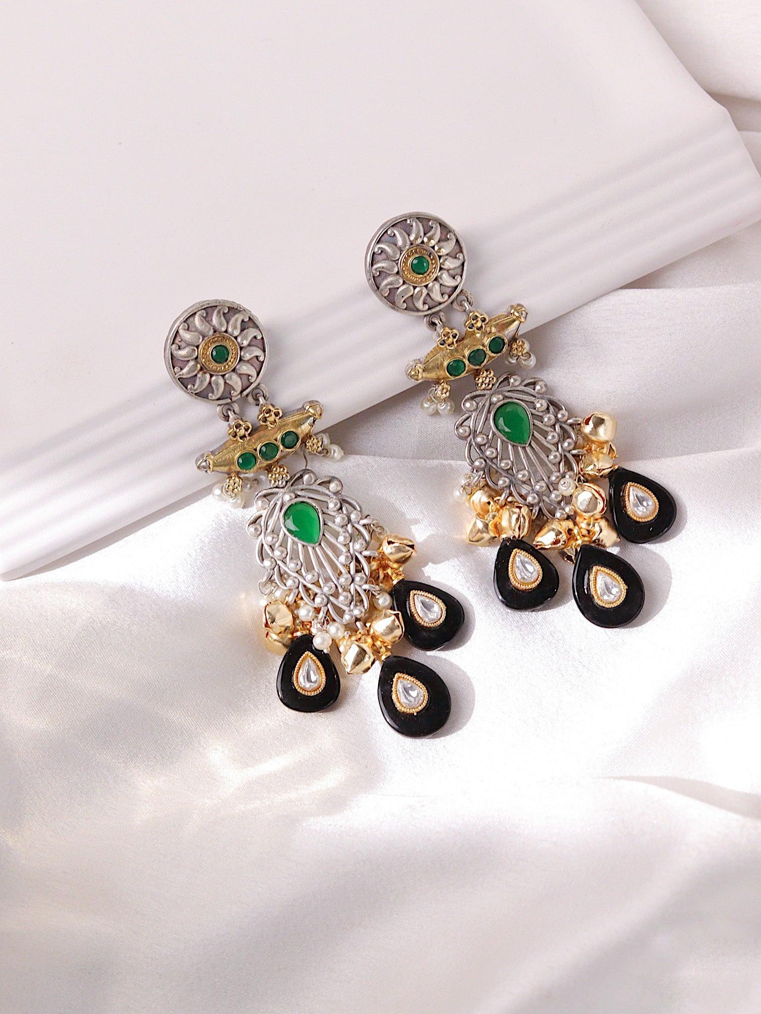 The Gypsy Graceful Green and Onyx Earrings 