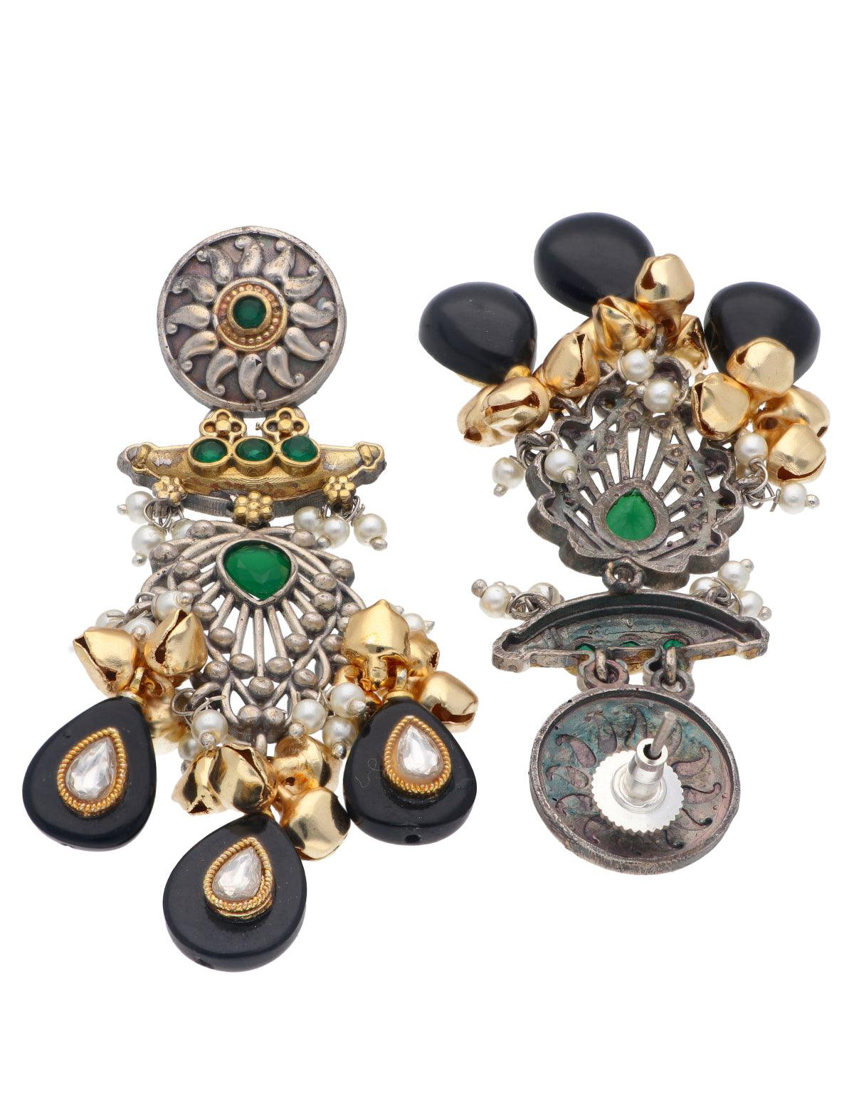 Oxidised Green and Onyx Earrings