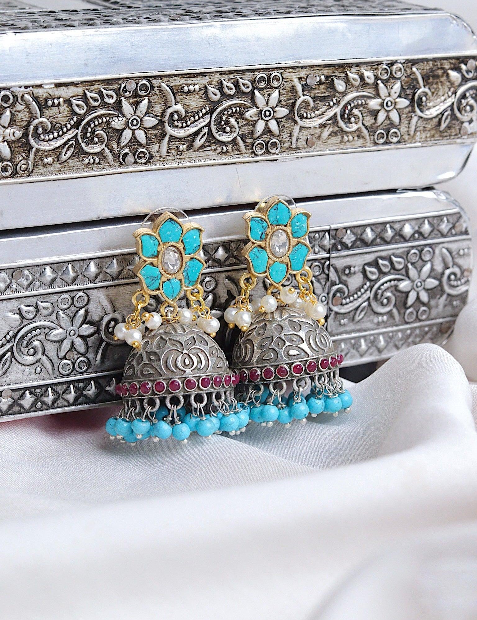Turquoise Jhumki Earrings