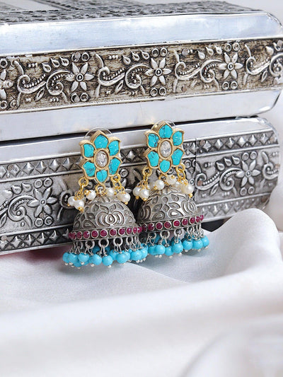 The Gypsy Turquoise Touch Jhumki Earrings 