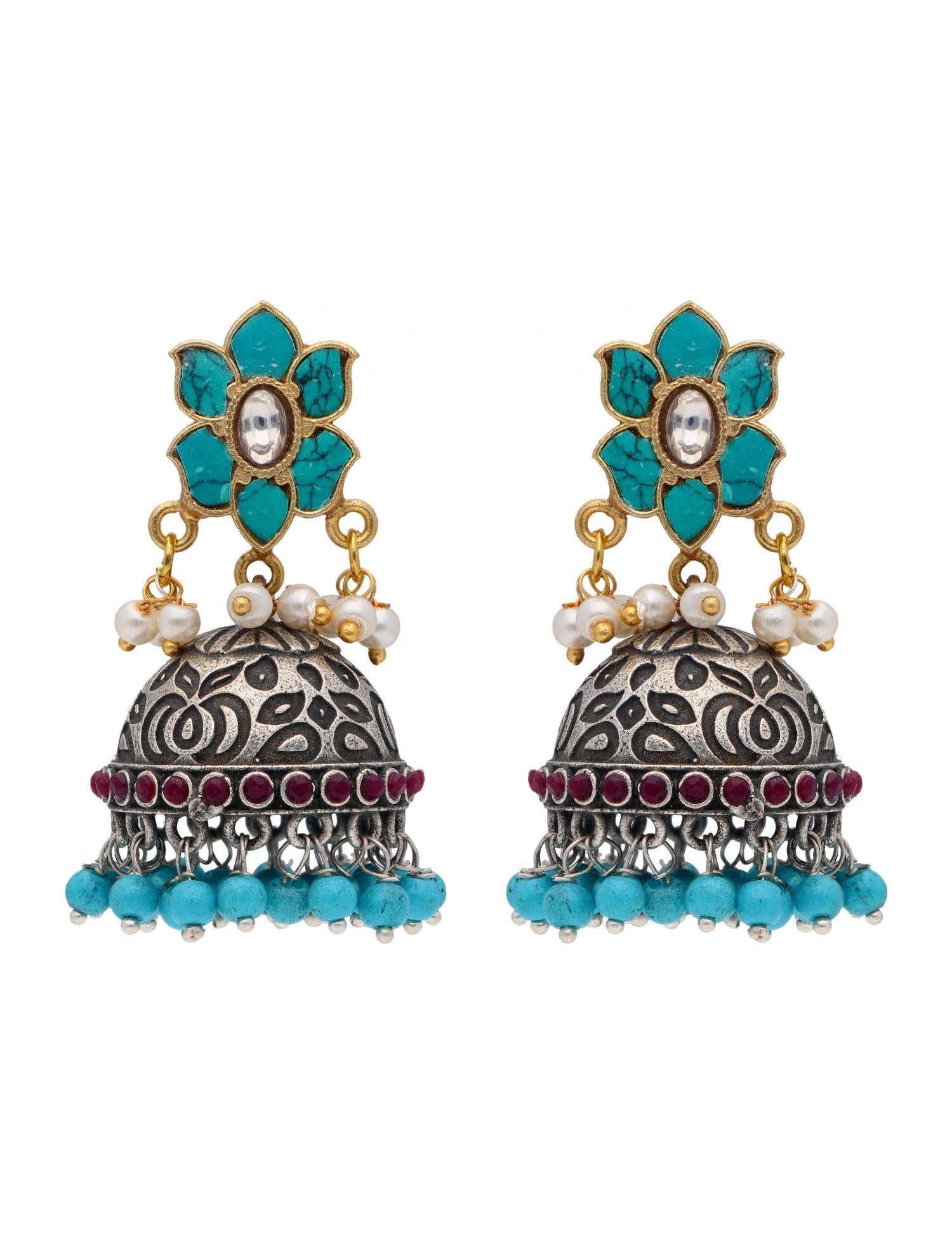 Turquoise Jhumki Earrings