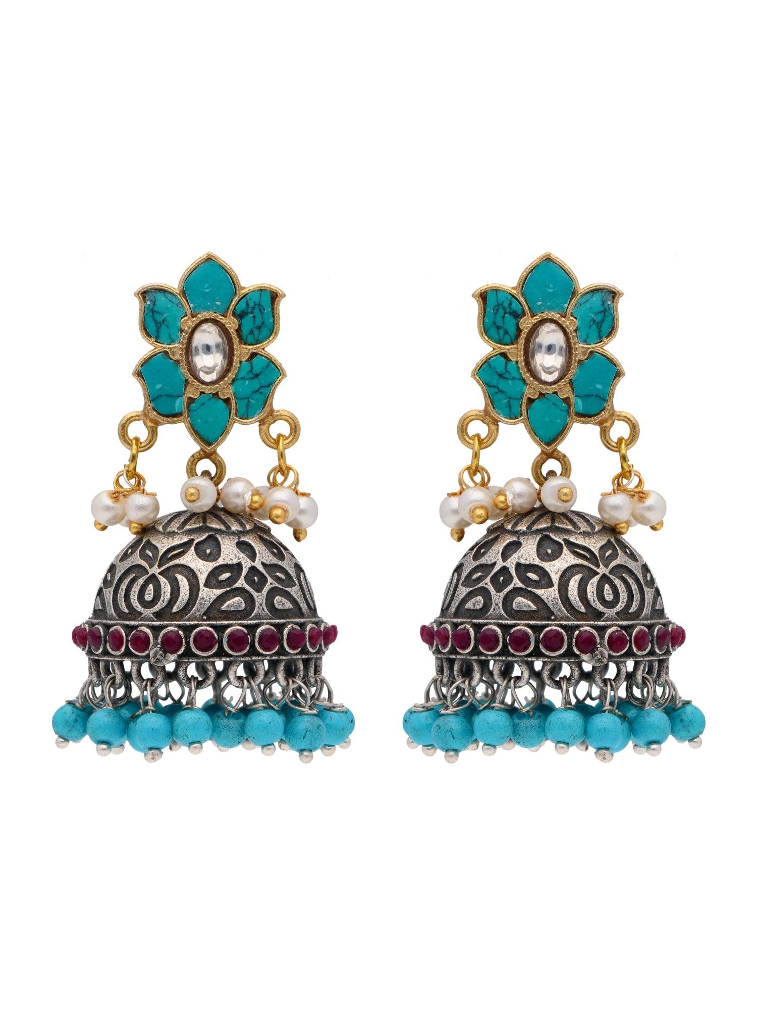 The Gypsy Turquoise Touch Jhumki Earrings 