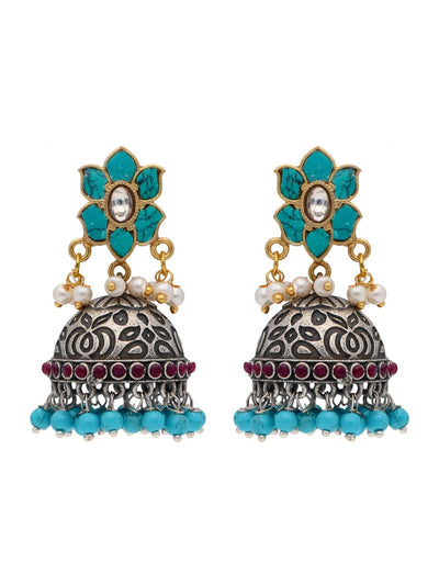 The Gypsy Turquoise Touch Jhumki Earrings 