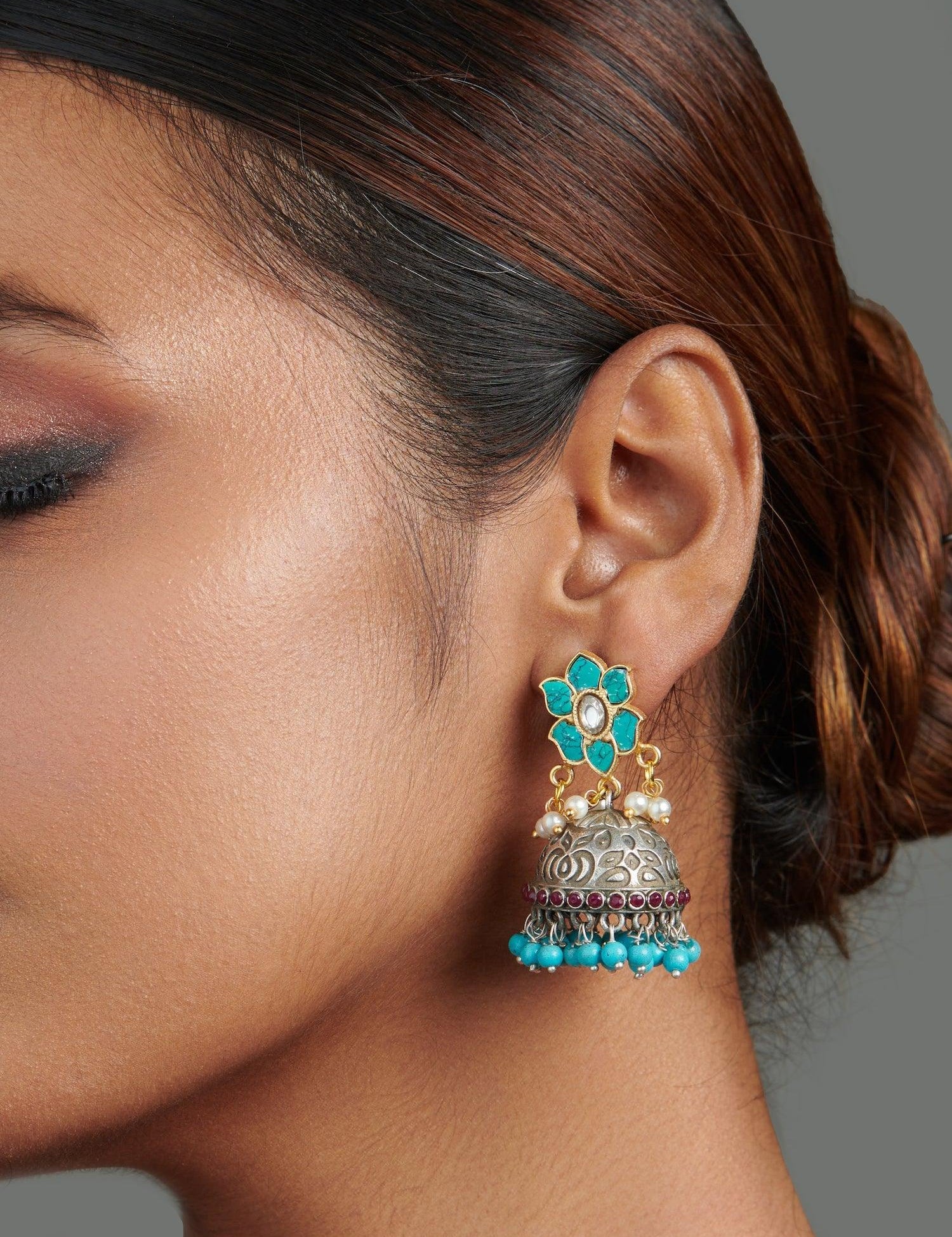 Turquoise Jhumki Earrings