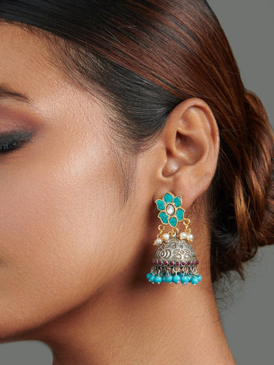 The Gypsy Turquoise Touch Jhumki Earrings 