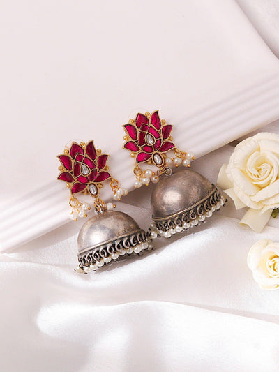 The Gypsy Blooming Pink Lotus Jhumka Earrings - Curio Cottage 